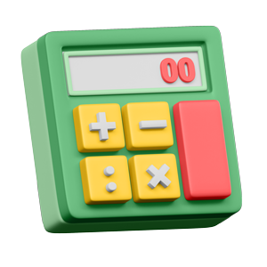 3D Green, yellow, and orange calculator icon.