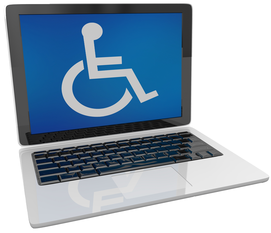 Wheelchair symbol on a laptop computer screen.