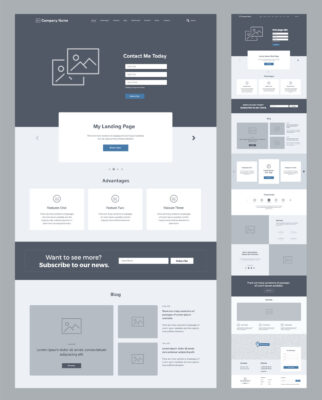 Black and white mock up of a Landing Page