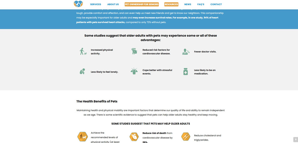 Screenshot of the Pet Ownership for Senior's page for Pet Porter Pals.
