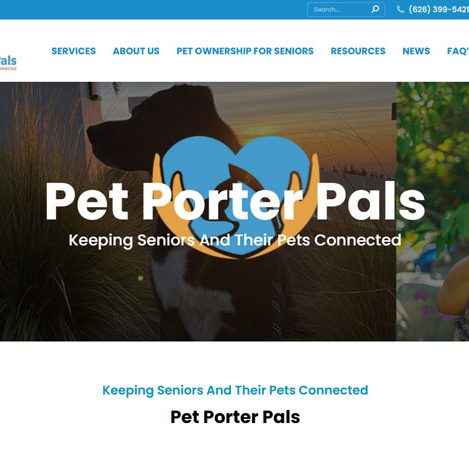 Screenshot of the homepage for Pet Porter Pals. Website Design by Pure Media Marketing.