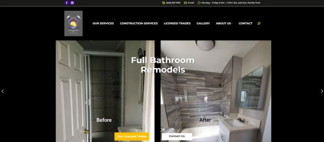 Screenshot of the homepage for In Him Construction. Website Design by Pure Media Marketing.