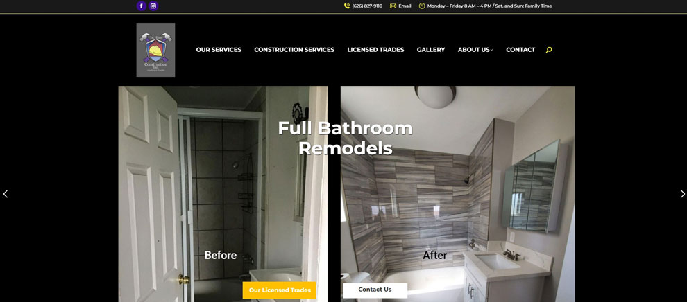 Screenshot of the homepage for In Him Construction. Website Design by Pure Media Marketing.