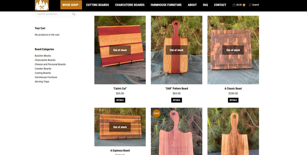 Screenshot of the Shop page for David Lamb Wordworx